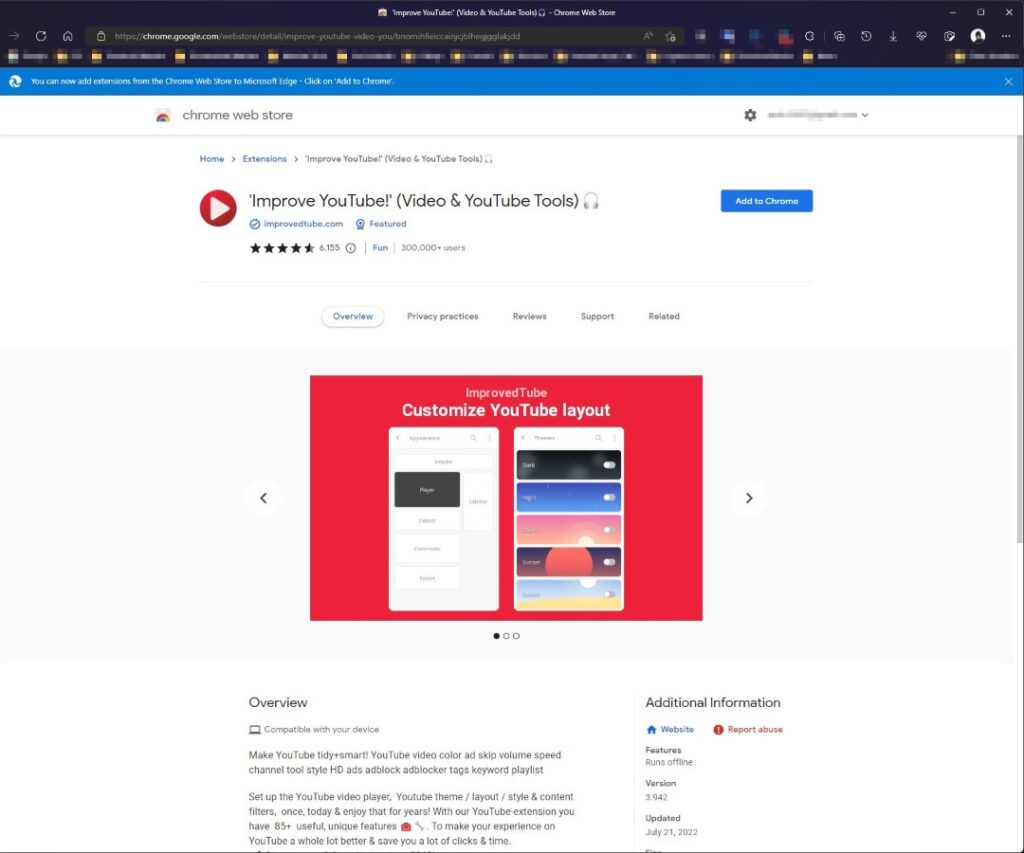 Improve YouTube! - Chrome Web Store Before Install